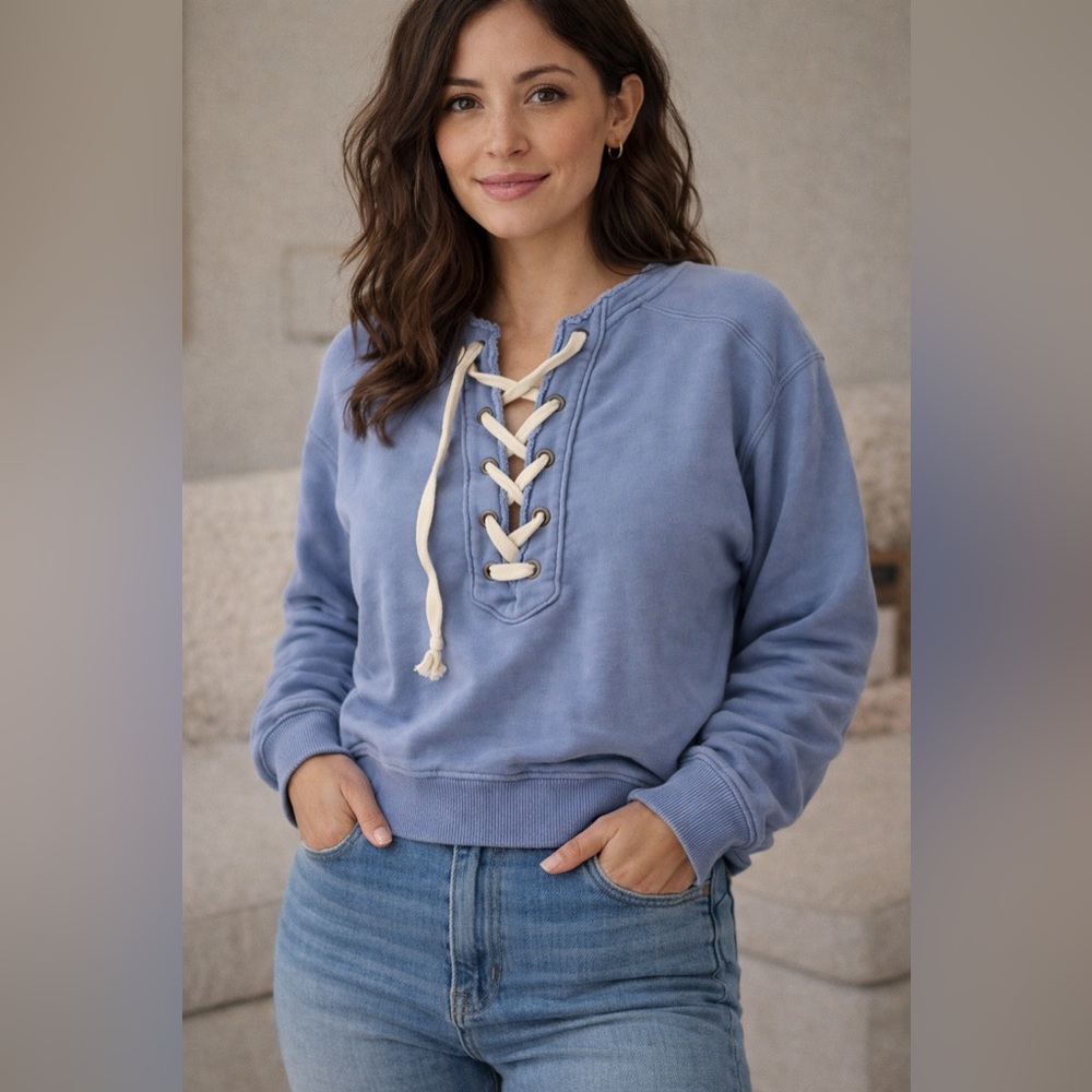 Aerie Blue Lace-Up Sweatshirt